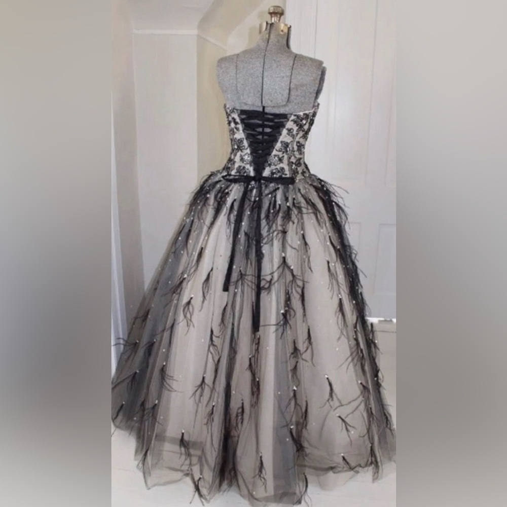 Paparazzi Prom Dress with Lace and Feathers 91084 by Mori Lee Gown Formal 7/8 - Picture 7 of 10